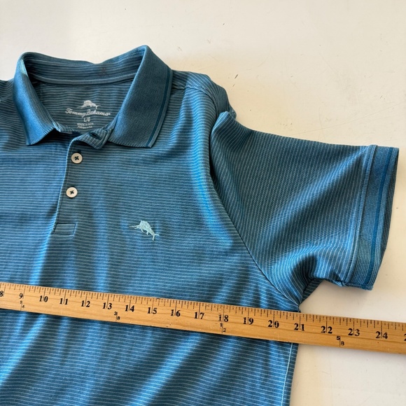 Tommy Bahama Coastal Green Fine Striped Poly Blend Collared Polo Shirt MEN LARGE - Picture 6 of 8